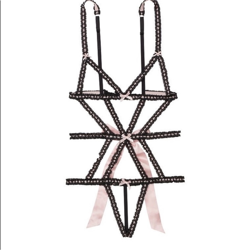 Victoria's Secret Black Lace Lingerie with Pink Bow